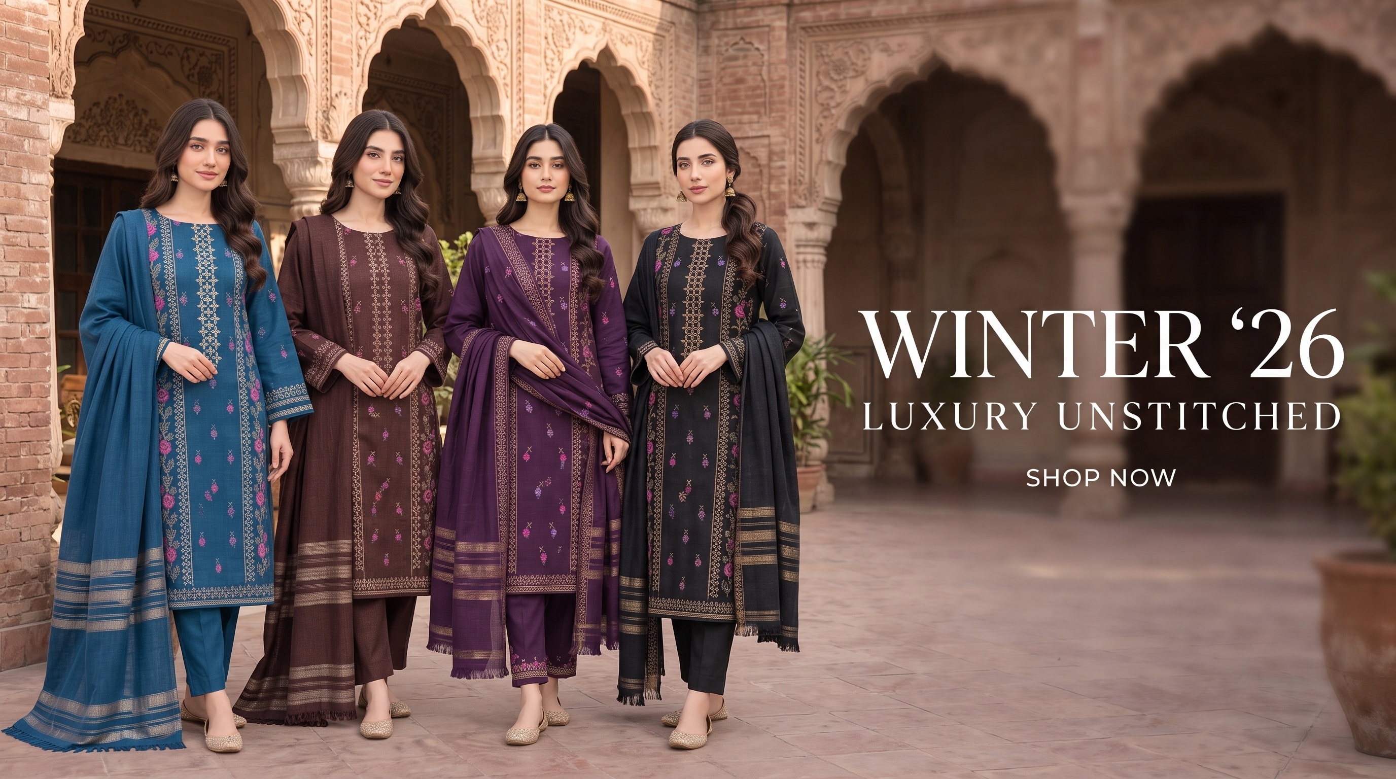 Winter '26 Luxury Unstitched - Embroidered Karandi Linen with Gold Woven Shawls